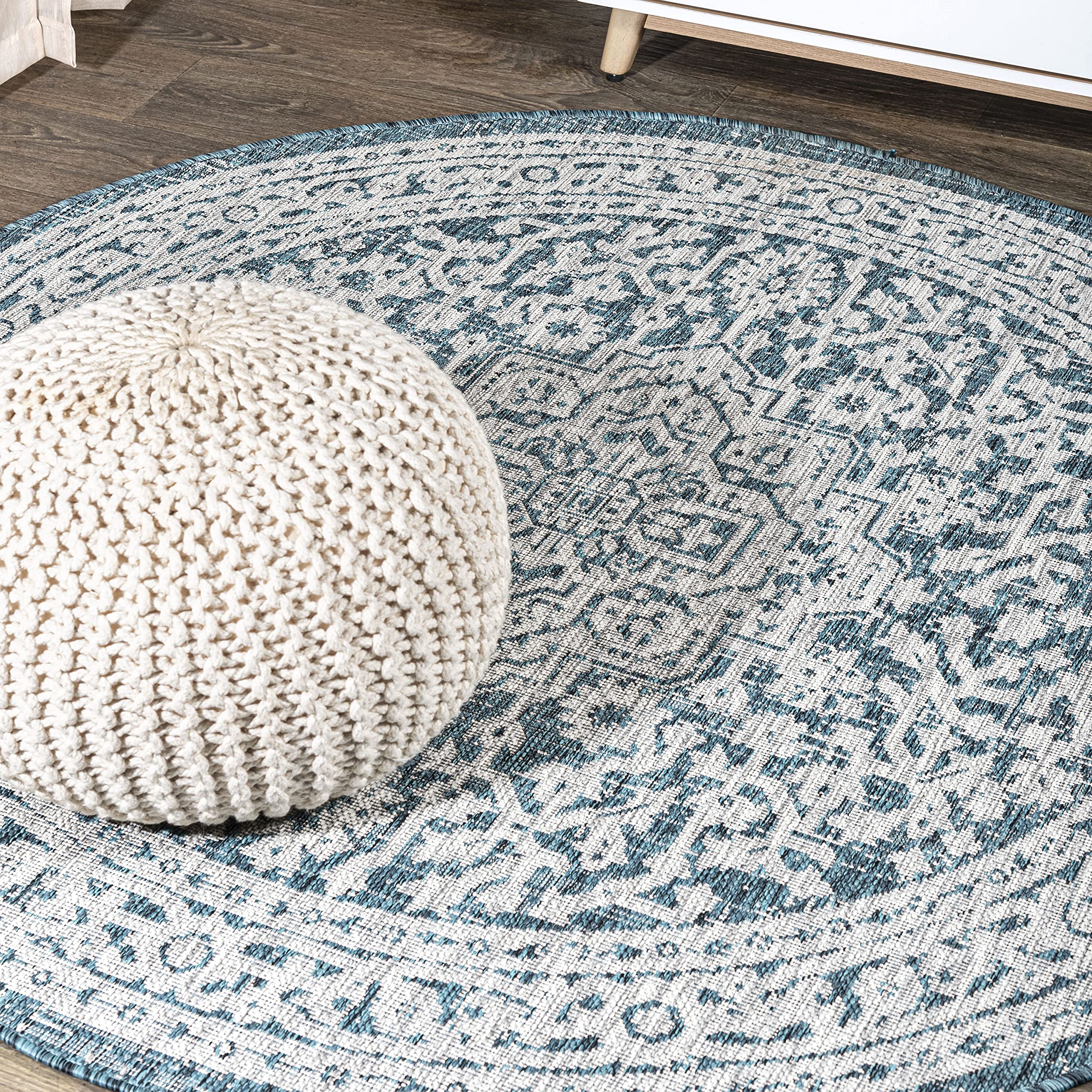 JONATHAN Y Medallion Weave Indoor Outdoor Area Rug 9X12 Teal Blue/Gray, Sinjuri Textured for Backyard, Patio, Porch, Easy-Cleaning, High Traffic, Pet-Friendly, Non-Shedding (SMB101C-9)