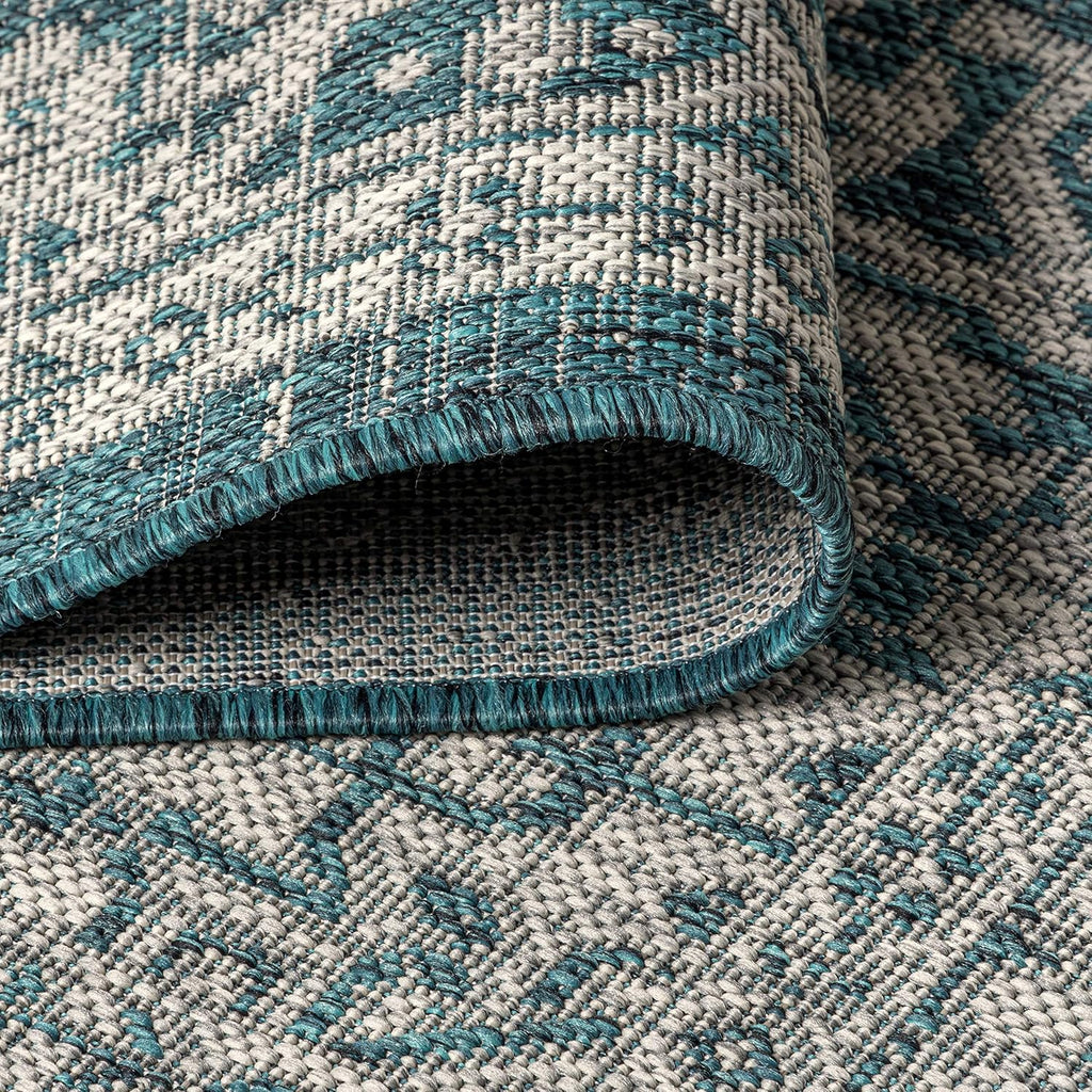 JONATHAN Y Medallion Weave Indoor Outdoor Area Rug 9X12 Teal Blue/Gray, Sinjuri Textured for Backyard, Patio, Porch, Easy-Cleaning, High Traffic, Pet-Friendly, Non-Shedding (SMB101C-9)