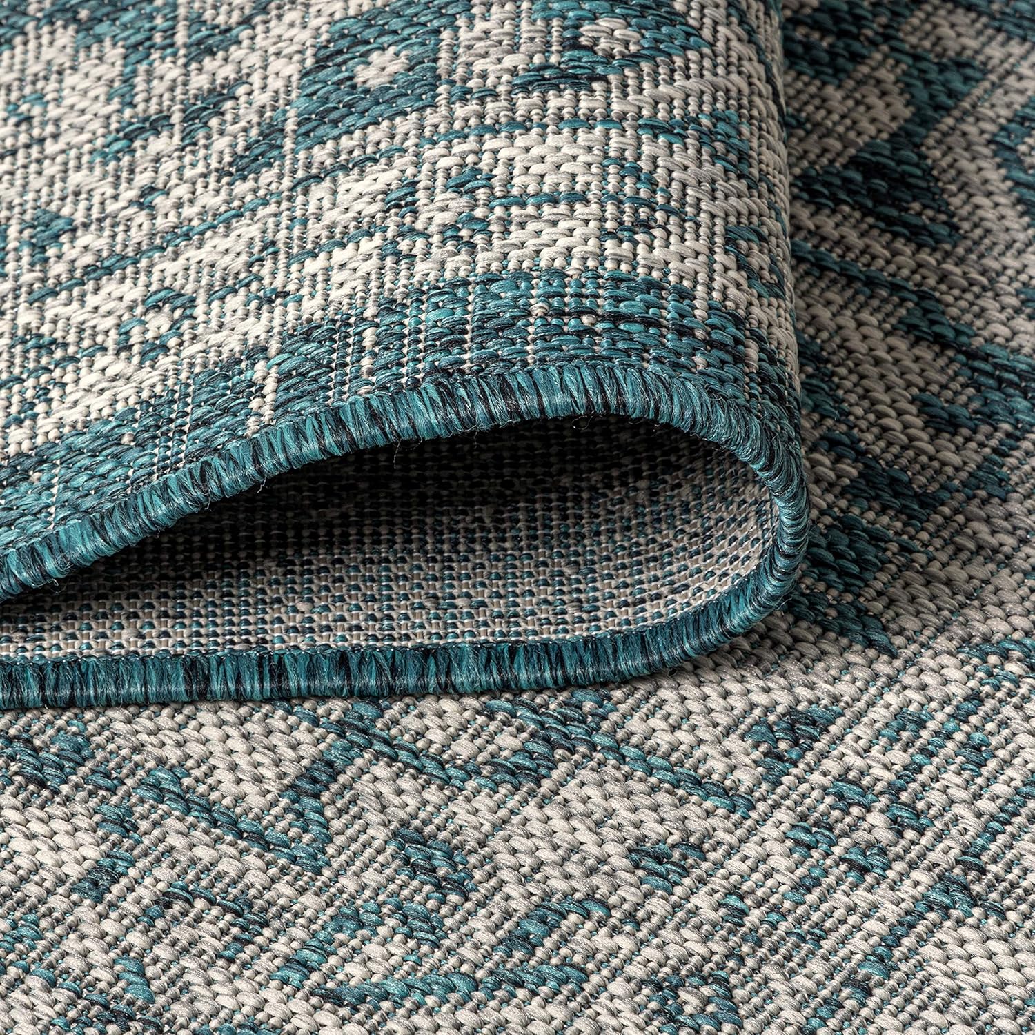 JONATHAN Y Medallion Weave Indoor Outdoor Area Rug 9X12 Teal Blue/Gray, Sinjuri Textured for Backyard, Patio, Porch, Easy-Cleaning, High Traffic, Pet-Friendly, Non-Shedding (SMB101C-9)