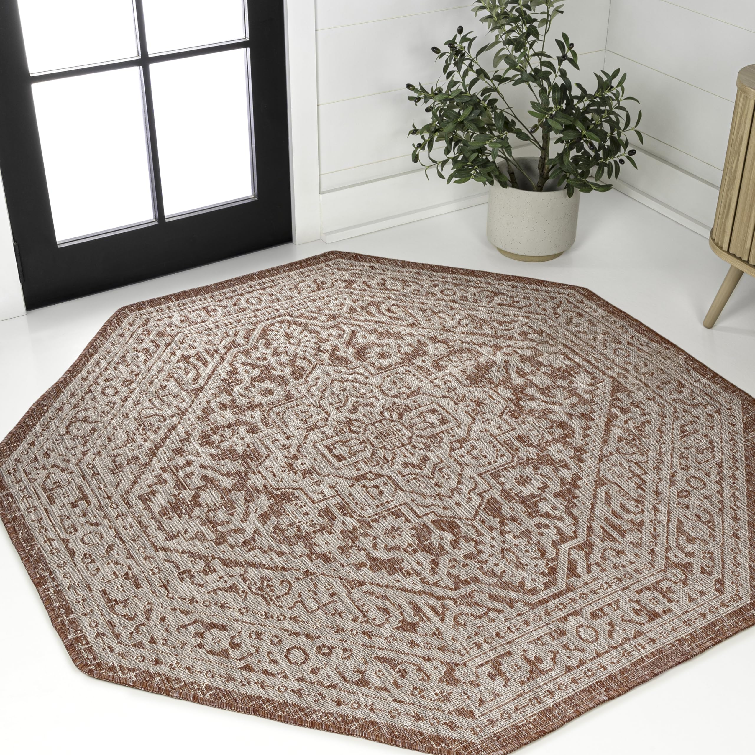 JONATHAN Y Medallion Weave Indoor Outdoor Area Rug 9X12 Teal Blue/Gray, Sinjuri Textured for Backyard, Patio, Porch, Easy-Cleaning, High Traffic, Pet-Friendly, Non-Shedding (SMB101C-9)