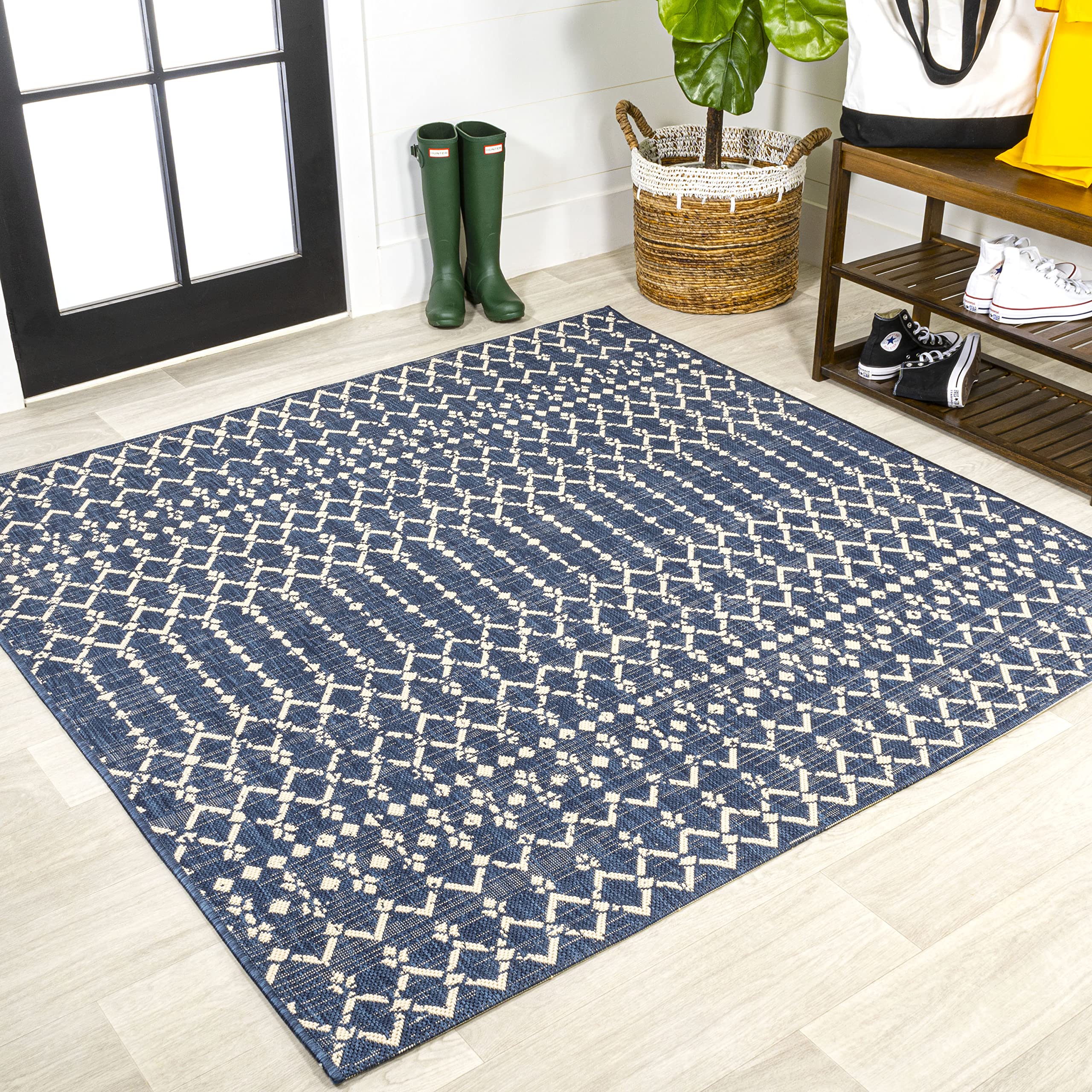 JONATHAN Y Moroccan Geometric Indoor Outdoor Area Rug 8X10 Natural/Black, Ourika Textured Weave for Backyard, Patio, Porch, Easy-Cleaning, High Traffic, Pet-Friendly, Non-Shedding (SMB108D-8)