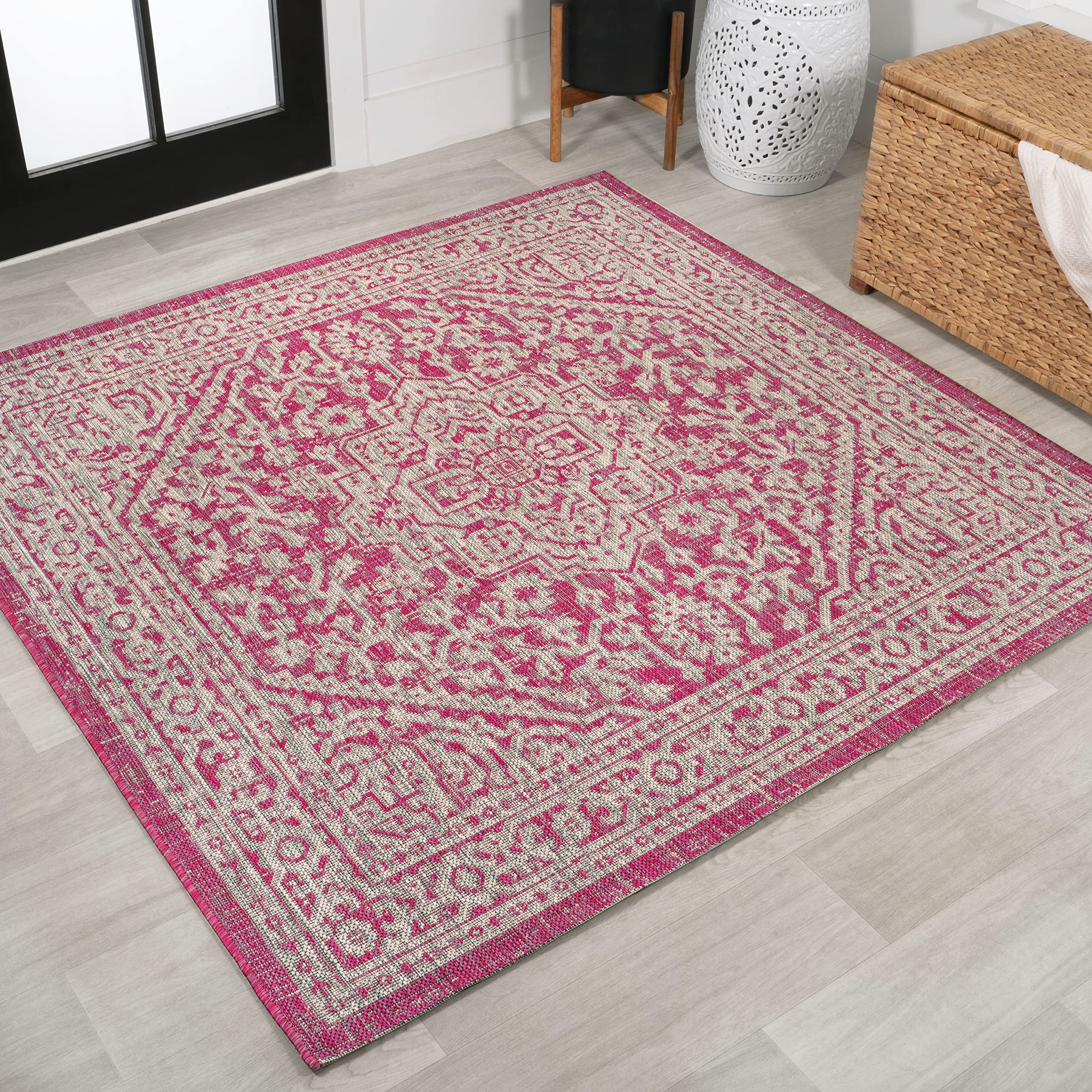JONATHAN Y Medallion Weave Indoor Outdoor Area Rug 9X12 Teal Blue/Gray, Sinjuri Textured for Backyard, Patio, Porch, Easy-Cleaning, High Traffic, Pet-Friendly, Non-Shedding (SMB101C-9)
