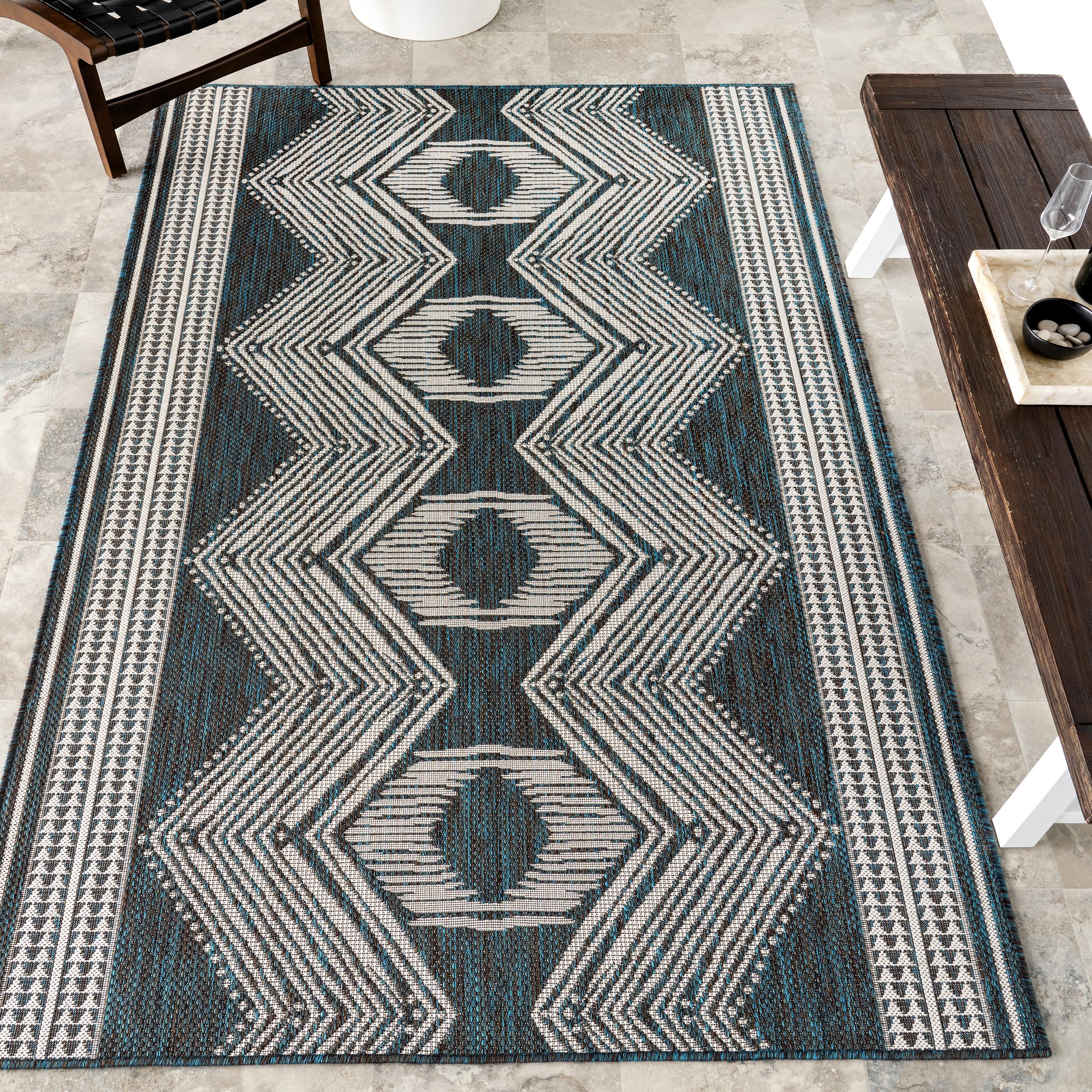 nuLOOM 4x6 Outdoor/Indoor Ranya Tribal Area Rug, Light Brown, Geometric Design, Stain Resistant, Highly Durable, For Patio, Balcony, Bedroom, Dining Room, Living Room, Bathroom