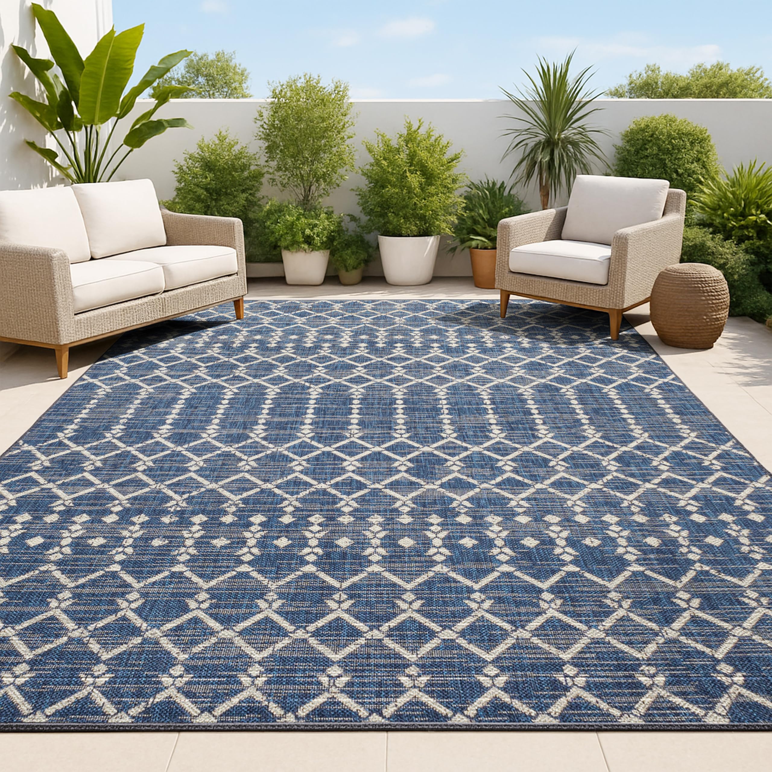 JONATHAN Y Moroccan Geometric Indoor Outdoor Area Rug 8X10 Natural/Black, Ourika Textured Weave for Backyard, Patio, Porch, Easy-Cleaning, High Traffic, Pet-Friendly, Non-Shedding (SMB108D-8)