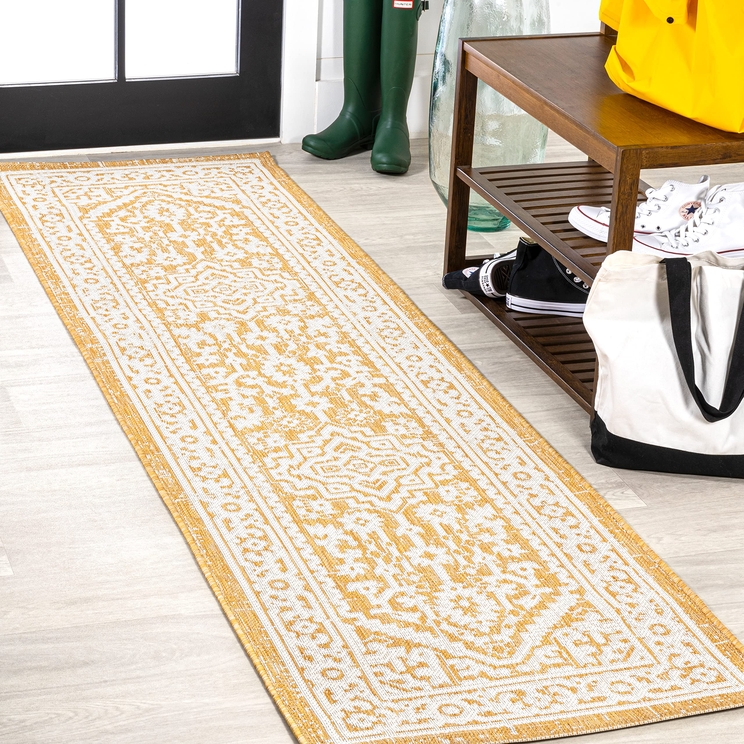 JONATHAN Y Medallion Weave Indoor Outdoor Area Rug 9X12 Teal Blue/Gray, Sinjuri Textured for Backyard, Patio, Porch, Easy-Cleaning, High Traffic, Pet-Friendly, Non-Shedding (SMB101C-9)