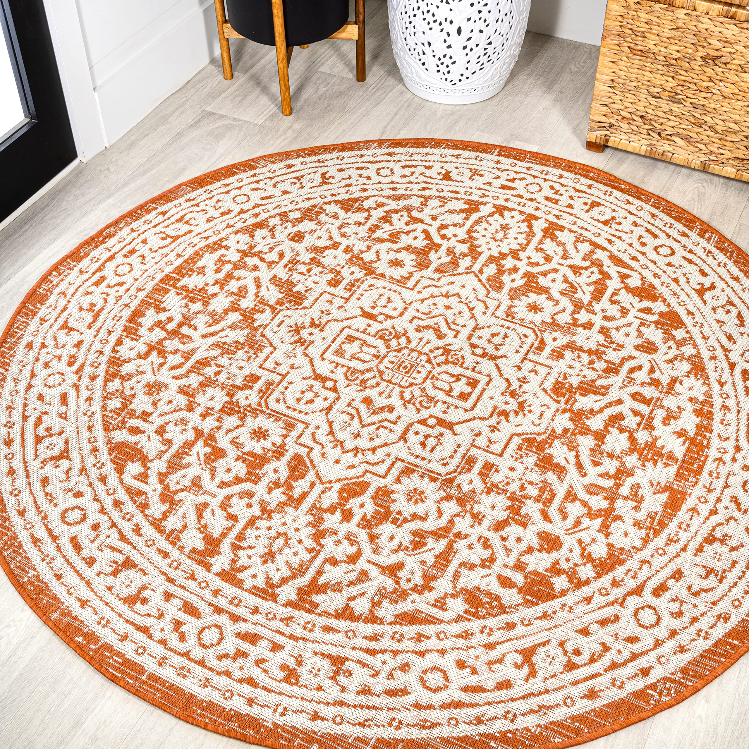 JONATHAN Y Medallion Weave Indoor Outdoor Area Rug 9X12 Teal Blue/Gray, Sinjuri Textured for Backyard, Patio, Porch, Easy-Cleaning, High Traffic, Pet-Friendly, Non-Shedding (SMB101C-9)