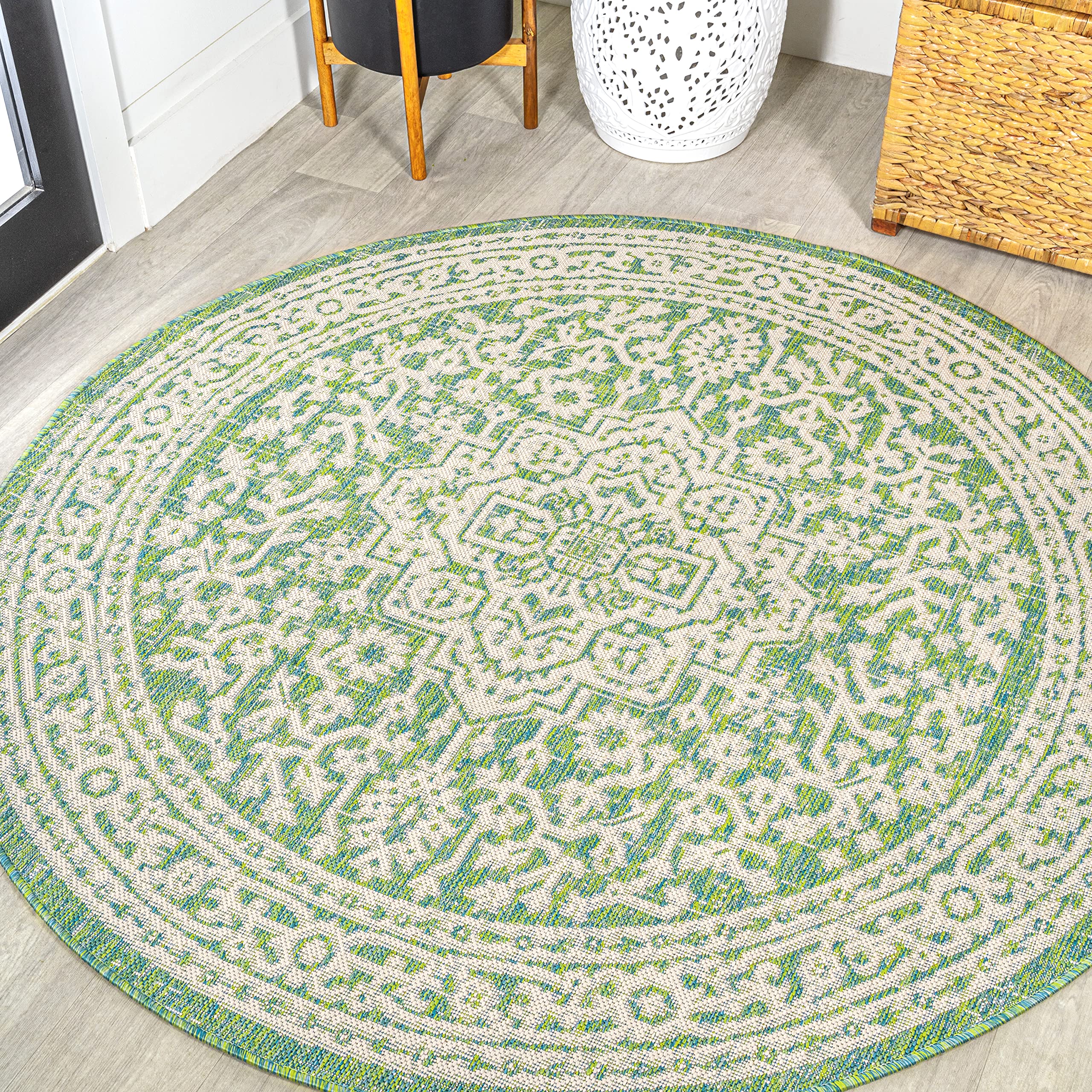 JONATHAN Y Medallion Weave Indoor Outdoor Area Rug 9X12 Teal Blue/Gray, Sinjuri Textured for Backyard, Patio, Porch, Easy-Cleaning, High Traffic, Pet-Friendly, Non-Shedding (SMB101C-9)