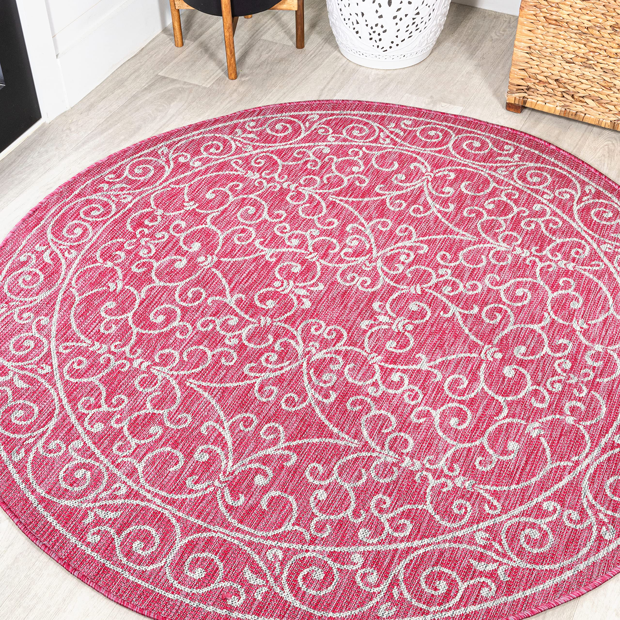 JONATHAN Y Vintage Filigree Indoor Outdoor Area Rug 5X8 Red/Beige, Charleston Textured Weave for Backyard, Patio, Porch, Easy-Cleaning, High Traffic, Pet-Friendly, Non-Shedding (SMB106B-5)